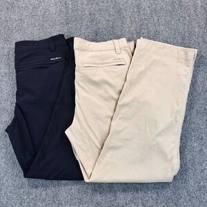 [Lot of 2]Eddie Bauer Travex Mens 35x30 Pants Black Khaki Nylon Stretch Outdoors